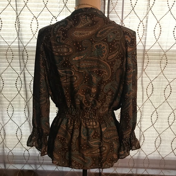 Nicola Paisley Print Peasant/Blouson Top—L - Picture 4 of 6